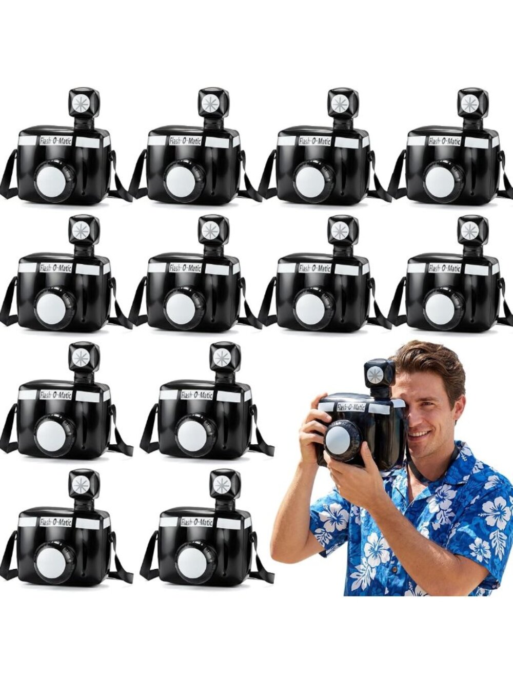 12 Inflatable Vintage Toy Cameras - Movie Party Decor, Photo Props for Birthdays